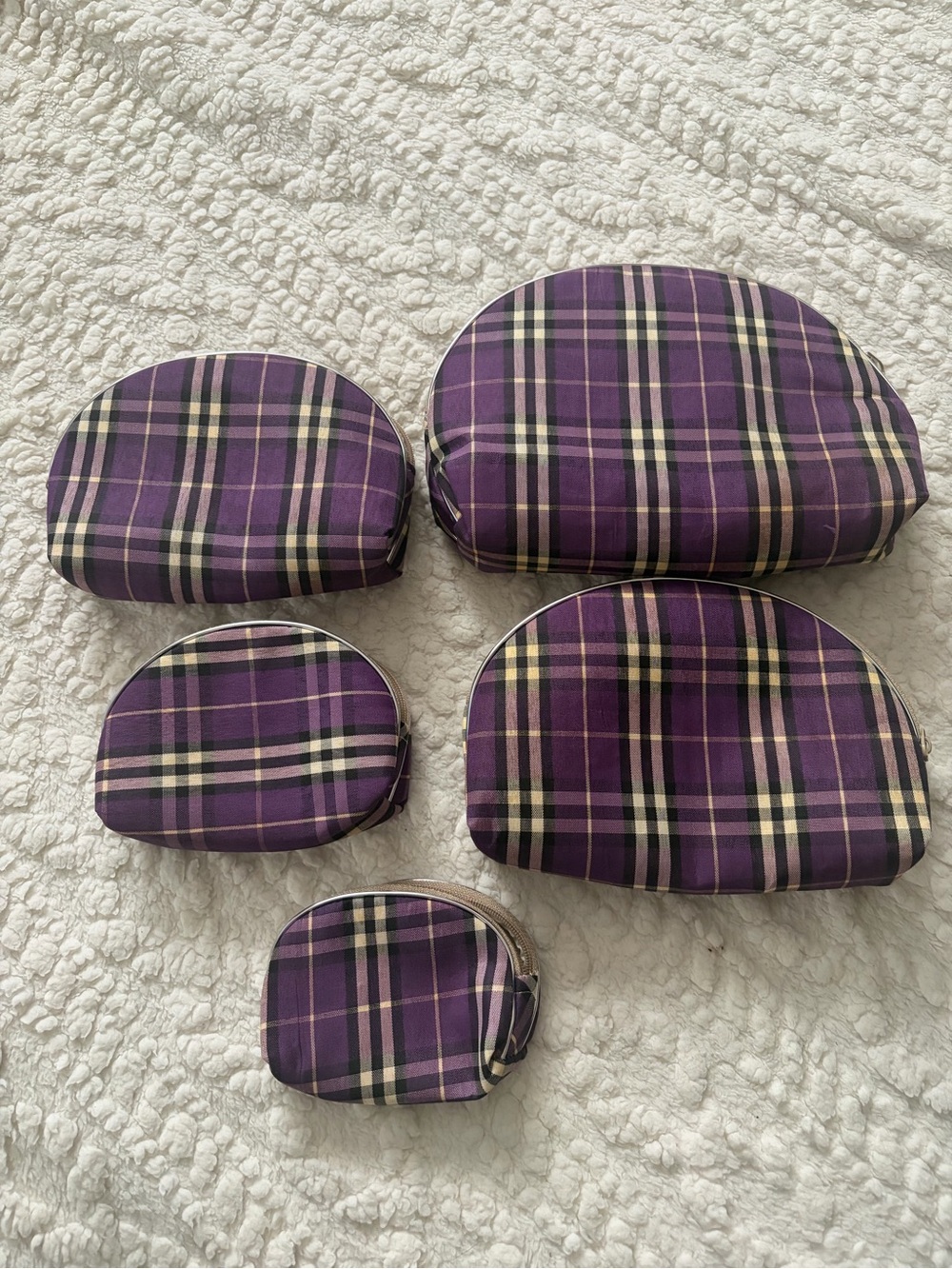 Purple Plaid Cosmetic Pouch Set - 5 Pieces